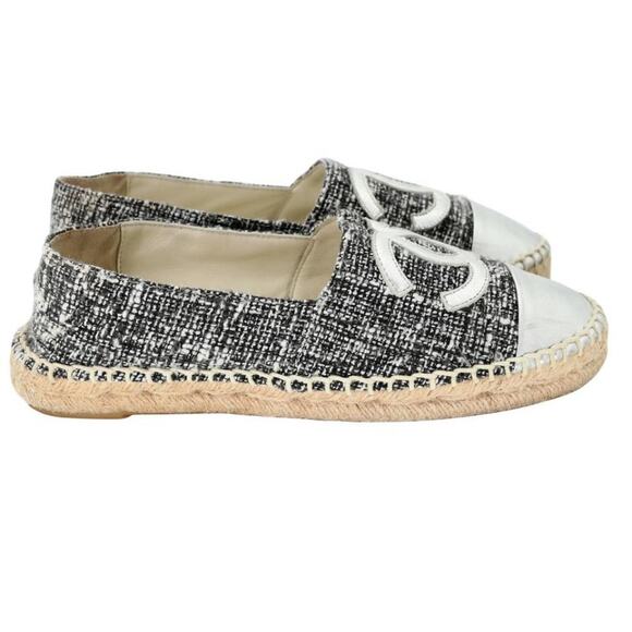 Chanel Espadrille 38 Tweed Leather Cap Toe CC Flats CC-S0207P-C009 - Picture 6 of 11